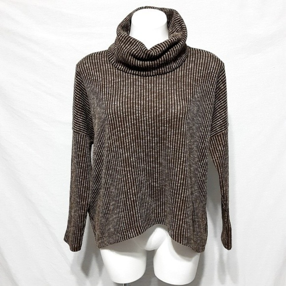 Ciara Sun Woo XS Pinstripe Mock Neck Ribbed Knit Oversized Sweater Cardigan Top